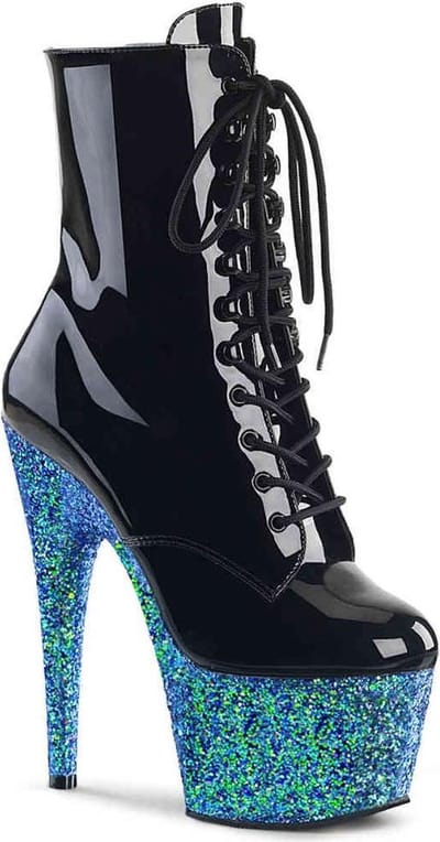 Pleaser - ADORE-1020 Plateau Laarzen, Paaldans schoenen - Paaldans schoenen - 35 Shoes - Zwart/Blauw