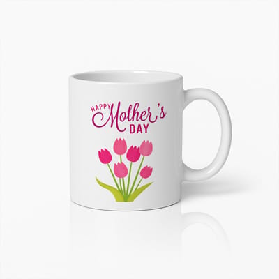 Happy Mother's Day Mok met Roze Tulpen - Keramische Koffiebeker - Moederdag Cadeau Tip
