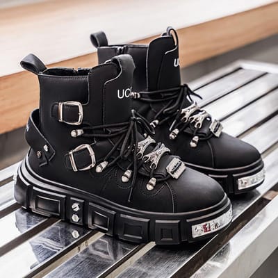 Nieuwe Heren Punk Laarzen Grote Maat Comfortabel Hoge Schacht Dikke Zool Werklaarzen Brits Retro Winter Enkellaarzen Platform Schoenen 39 gray