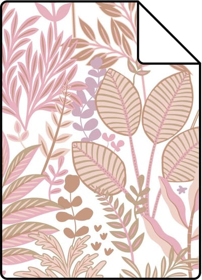 Proefstaal ESTAhome behang tropische bladeren en bloemen roze en paars - 26.5 x 21 cm - 131666-S