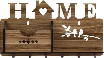 FurniChic - Ninova Handgemaakte Houten Sleutelhouder, Sleutelrekje, Sleutels ophangen, Houten Sleutel Organizer, Sleutelhouder met Plakstrip, Sleutelplank, Wanddecoratie, Brievenbus, Sleutelhangers, 6 Ophanghaken, Bruin