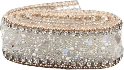 Elegante Crystal Ribbon Bead Trim voor Schoenen, Kleding en Tassen - 2 cm Breed (Wit en Goud) voor Bruiloft Decoratie