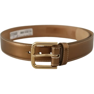 Dolce & Gabbana Bronzen Kalfskleren Gouden Logo Taillegesp Riem