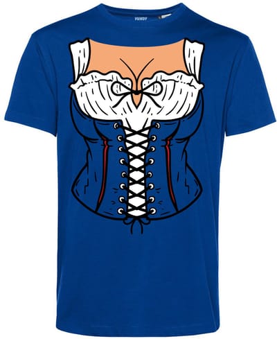 T-shirt Dirndl Boezem | Oktoberfest dames heren | Lederhosen man | Foute party | Blauw | maat XS