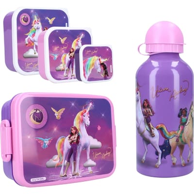 Unicorn Academy lunchset; lunchbox, snackbox en drinkfles