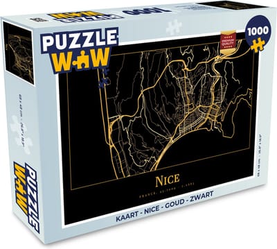 Puzzel Kaart - Nice - Goud - Zwart - Legpuzzel - Puzzel 1000 stukjes volwassenen