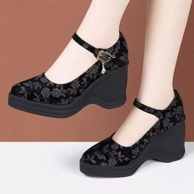 Damesschoenen Gespriem Dames Hoge Hakken Mode Print Kantoor en Carrière Nieuwe Lage Hakken Dames Mujer 40 zwart