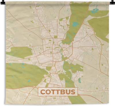 Wandkleed - Wanddoek - Cottbus - Plattegrond - Kaart - Vintage - Stadskaart - 180x180 cm - Wandtapijt