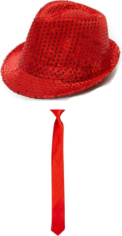 Folat - Verkleedkleding set - Glitter hoed/stropdas rood volwassenen