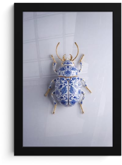 Poster in lijst - Fotolijst 20x30 cm - Posters - Kever - Delfts - Blauw - Goud - Posterlijst zwart - Decoratie - Wanddecoratie woonkamer - Muurdecoratie slaapkamer