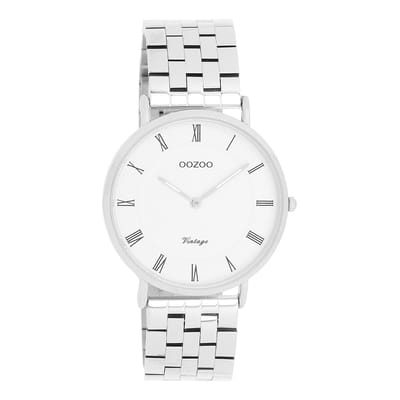 OOZOO Vintage series - Zilverkleurige horloge met zilverkleurige roestvrijstalen armband - C20365