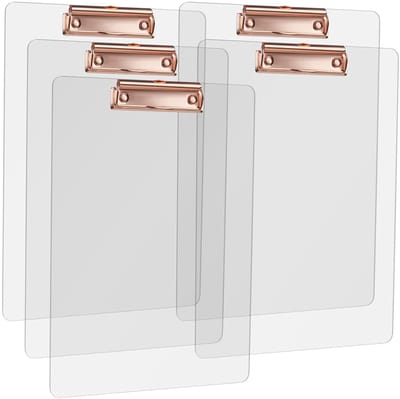 Dailygoods- Klembord A4 Hoog - Roségouden Papierklem - Transparant Klembordmap - Lichtgewicht Kunststof - Set van 5 Stuks - Praktisch en Handig - Schrijfmap