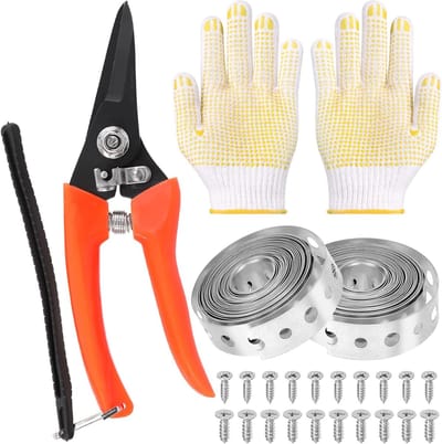 53-delige set van gegalvaniseerde metalen buisbanden met gaten, inclusief metalen strapping, schroeven en gereedschap voor buissteun