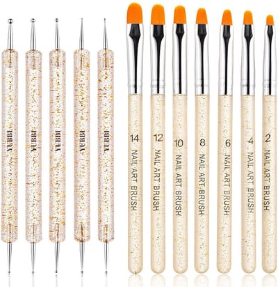 YUBBI™ 12 delige Nail Art Penselen Set - Nagellak Acryl Penselen - Fineliner Penseel - Dotting Tools - Siliconen Nail Art Penselen