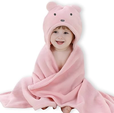 BoefieBoef Roze IJsbeer Baby Badcape – Peuter Badjas voor Kinderen 0-3 Jaar – Zachte Fleece Wikkeldeken – Met Dieren Capuchon – Baby BadPoncho & Omslagdoek – Superzacht & Warm – Voor Jongens & Meisjes