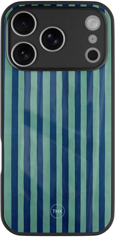 Hoesje geschikt voor Apple iPhone 17 Pro - Blauwe strepen - Blauw - TPU luxe case (glossy toplaag) - Gestreept - Hardcase backcover zwart