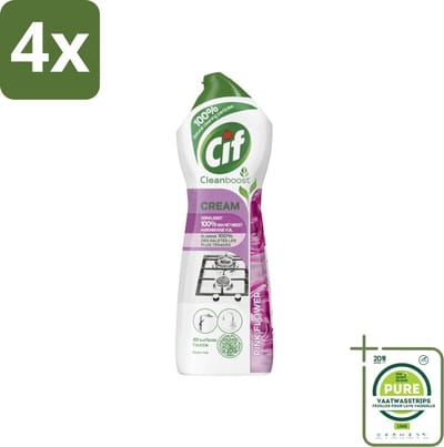 Cif Cream Pink Flower - Schuurmiddel - Tegen Hardnekkig Vuil - Frisse Bloemengeur - 750 ml - Voordeelverpakking - 4 stuks - Schoonmaakmiddel - Schuurmiddel