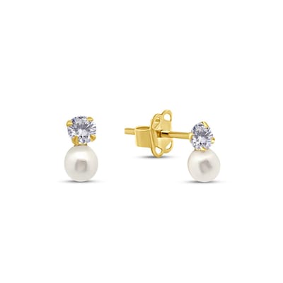 New Bling 9NBSAM-G230221 Gouden Oorknopjes met Pareltje en Zirkonia - 2,3 en 1,8mm - 14 Kraat - Goud