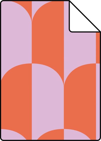Proefstaal ESTAhome behang art deco bogen lila paars en oranje - 26.5 x 21 cm - 139982-S
