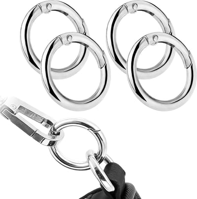 Set van 4 Ronde Carabiner Ringen van Zinklegering met Veeropening voor Sleutelhanger, Rugzak en Handtas - 25mm Zilver, Ideaal voor DIY Projecten en Accessoires
