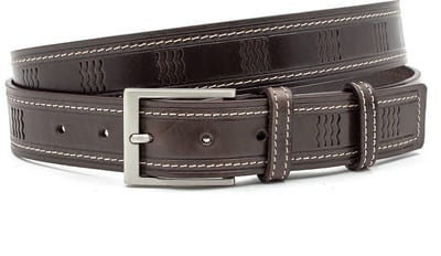 Unisex riem bruin met golfpatroon - Heren riem - 3.5 cm breed - Leer - Jeans riem - Casual - Maat 90