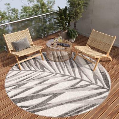 Tapiso Patio Rond Vloerkleed Balkon Terras Tuin Grijs Outdoor Tapijt Maat- 80x80