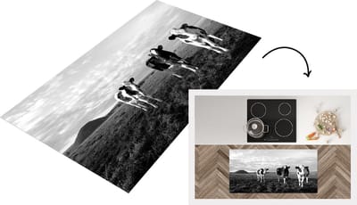 Keukenloper - Loper keuken - Drie Friese koeien in een omgeving - zwart wit - 120x60 cm - Keukenloper vinyl
