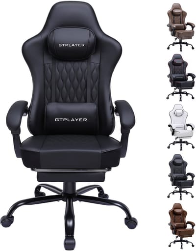 GTPLAYER - Gaming Stoel - Met Synchronmechanik en Kussens - Zwart Kunstleer
