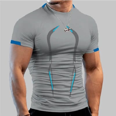 Sportshirt heren - fitness shirt heren - Sportshirt heren korte mouw - fitness kleding heren - sportshirt heren- sport T-shirt heren - sportshirt heren- fitness shirt heren korte mouw -Maat XXL- Grijs