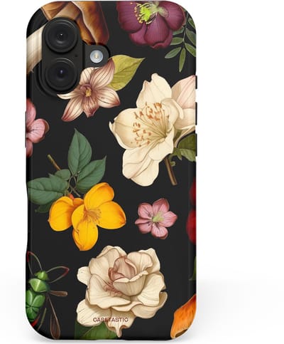 Casetastic hoesje geschikt voor Apple iPhone 16 - MagSafe - Dubbellaagse bescherming - Bosrijke betovering - Fashion Case - Zwart Taupe Perzik Donkergroen