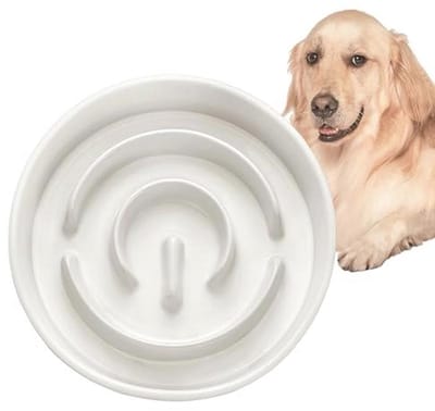 Antischrokbak Hond - Langzame eter - Gezond Eten - Keramisch Materiaal - 1000ml - Ivoorwit