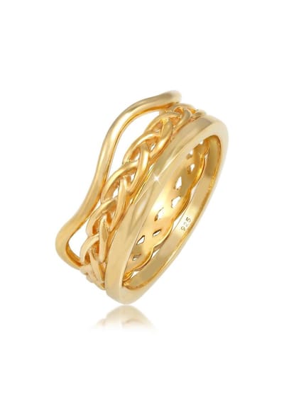 Elli - Ring - Dames Golven Gevlochten Gedraaid in verguld 925 Sterling Zilver - Dames