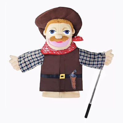 Handpoppen voor kinderen - Verhalenpoppen Stoffen - Poppenkast Spelen - Beweegbare Open Mond - 35 cm Hoog - Cowboy