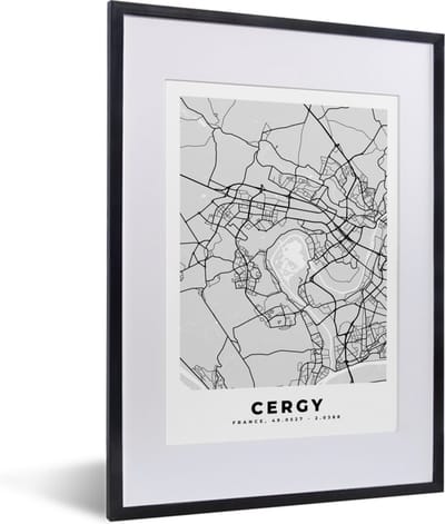 Fotolijst incl. Poster - Frankrijk - Plattegrond - Kaart - Cergy - Stadskaart - 30x40 cm - Posterlijst