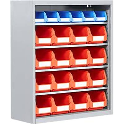 Magazijnkast, 830 mm hoog, 6 legborden, 22 bakken, zonder deuren, lichtgrijs