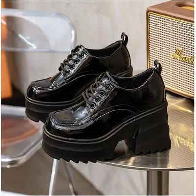 Vrouwen Hoge Hakken Schoenen Nieuwe Trend Mode Feest Schoenen Wedges Pumps Casual Dames Zwart Veter PU Leder Enkel 39 black