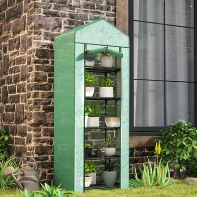 MODFU - Foliekas Met Roldeur - 5 Niveaus Met Planken - Kunststof Hoes - Groen - 69 X 49 X 193 Cm
