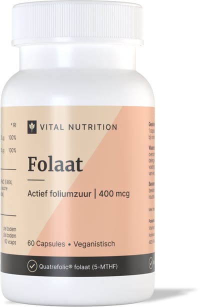 Vital Nutrition Folaat (actief foliumzuur) - 400 mcg - Natuurlijke vorm: uit Quatrefolic® en biologisch spinazie - 60 capsules