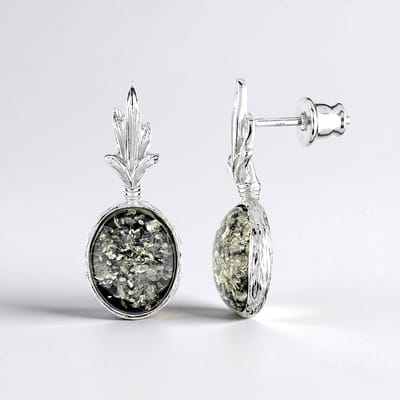 Cavill - Zilveren Oorbellen 925 Sterling - 2x 0.95 ct Groene Baltische Barnsteen - Ovaal Cabochon - Filigraan Design 23 mm