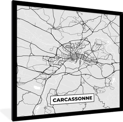Fotolijst incl. Poster - Frankrijk - Carcassonne - Stadskaart - Plattegrond - Kaart - 40x40 cm - Posterlijst