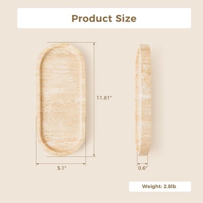 Marmeren opbergvak, 30 x 12,7 cm, van Italiaanse natuurlijke travertijnsteen, decoratief dienblad voor sieraden, kaarsen, parfum, opbergorganizer voor badkamer, commode, keuken