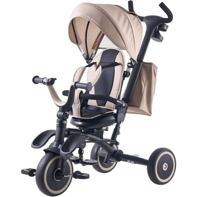 Driewieler & Kinderwagen voor Peuters van 18 Maanden tot 5 Jaar, 7-in-1 Kinderdriewieler met Duwstang voor Ouders, Zonnekap, Draaibaar Zadel en Opbergruimte, Driewieler voor