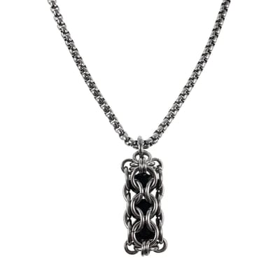 55cm x 3mm Jasseron-Ketting + Buis Hanger, Ketting met Hanger met Ondoorzichtige Zwarte Kristallen, RVS, Dames - Handgemaakt