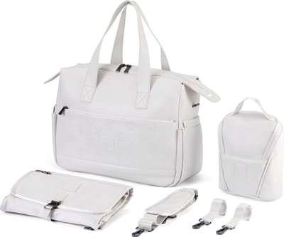Brisby Slijtvaste Luiertas - Schoudertas - Weekendtas - incl. Buggy & Kinderwagen Haken - Verschoonmatje en Koeltas - PU Leer - Créme
