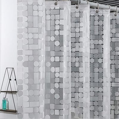 Floraweg Douchegordijn,Shower Curtain,badgordijn,Cirkel en vierkant,Anti Schimmel - Inclusief 12 ringen -met 12 stuks douchegordijnhaken – Waterdicht -Wasbaar- PEVA - 180x200 cm