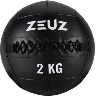 ZEUZ Wall Ball 2 KG Pro+ Geschikt voor CrossFit, Fitness & Hyrox – PU Foam Vulling & Vinyl – 2kg & 35 CM Diamter - Zwart & Wit