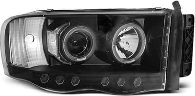 Koplampen dual halo rims DODGE RAM 02-06 ANGEL EYES ZWART