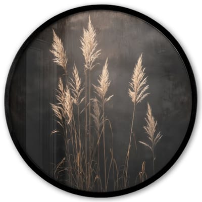 Poster in lijst Rond - Fotolijst 40x40 cm - Posters - Siergras - Pluimen - Verlichting - Zwart - Ronde posterlijst zwart - Decoratie - Wanddecoratie woonkamer - Muurdecoratie slaapkamer