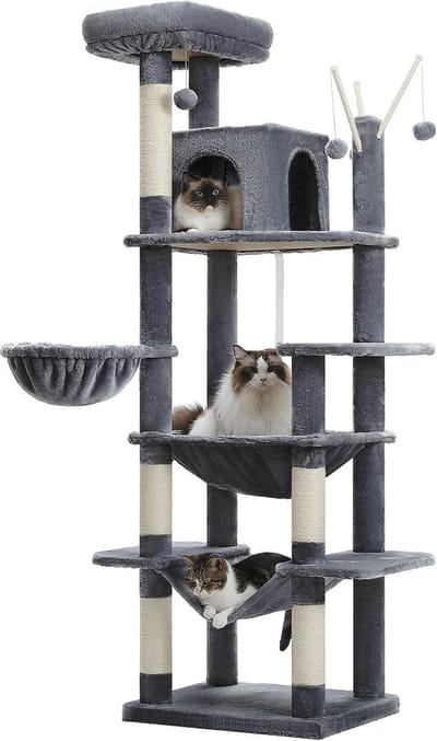 Kattenu CatCastle V2 - Krabpaal voor grote katten - Kattenboom - Kattenkrabpaal - Hoge krabpaal - Donkergrijs