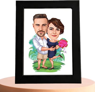 Gepersonaliseerde Liefde Karikatuur met Bloemen - Jouw Foto in Bloei